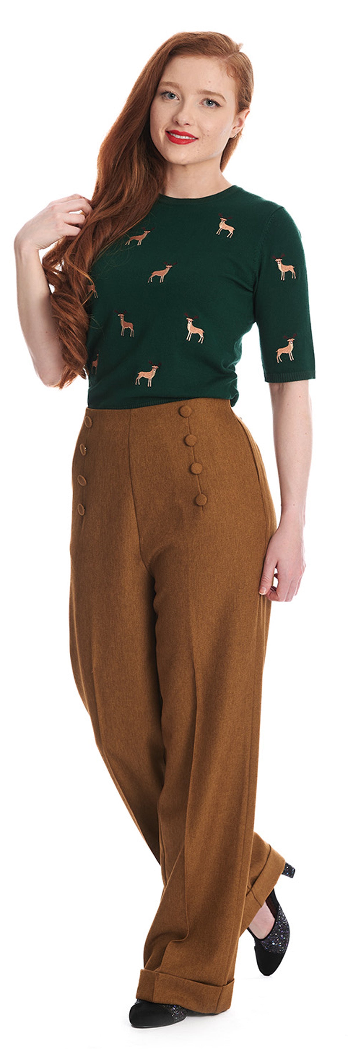 Banned_SWEET_DEER_Retro_Rentier_40s_Vintage_Oberteil_JUMPER_Pullover_Tannengruen-2