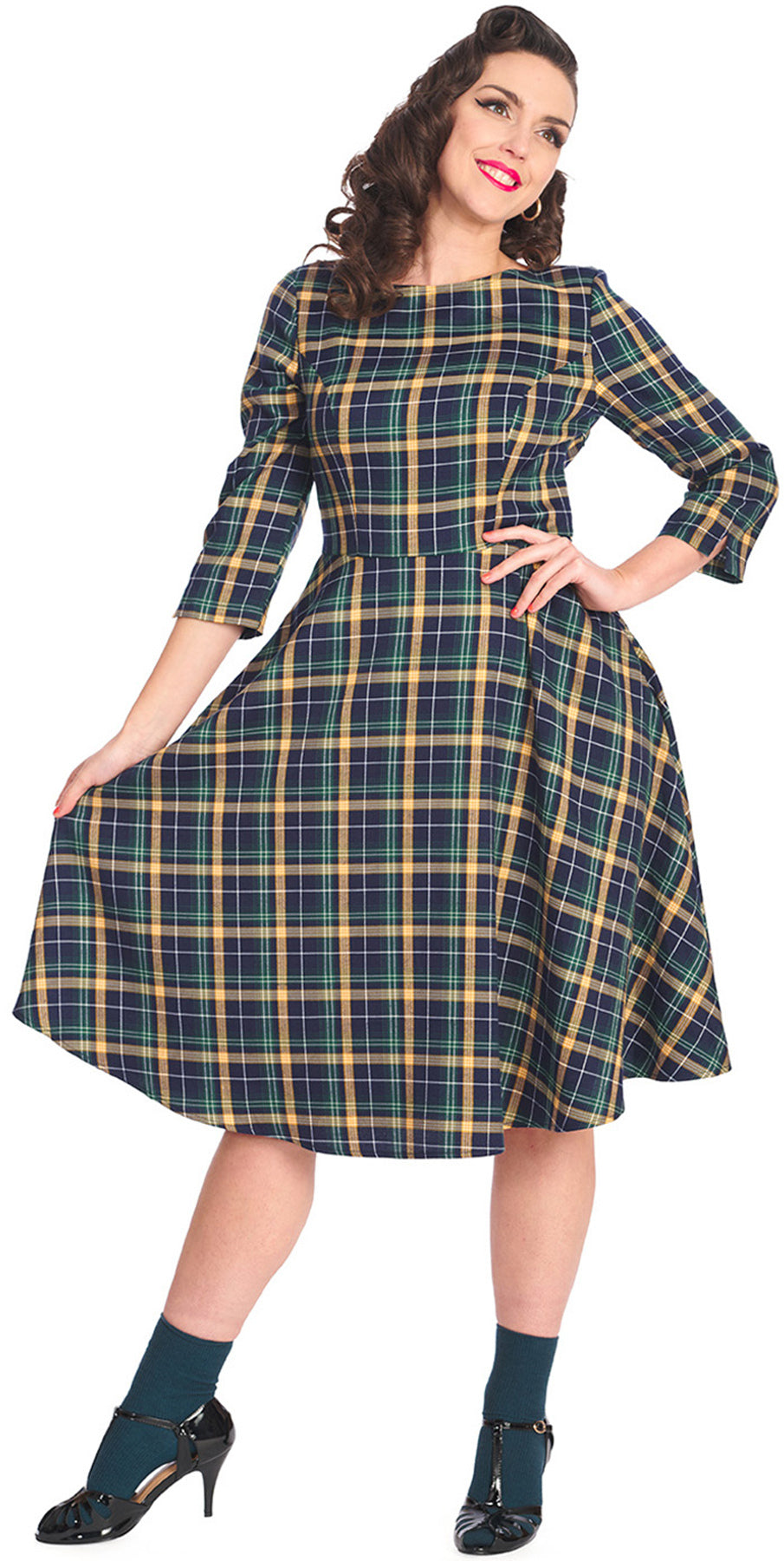 Banned_SWEET_JOY_HEART_50s_Karo_LANGARM_SWING_DRESS_Kleid_-_Plus_Size_killer_kirsche_1