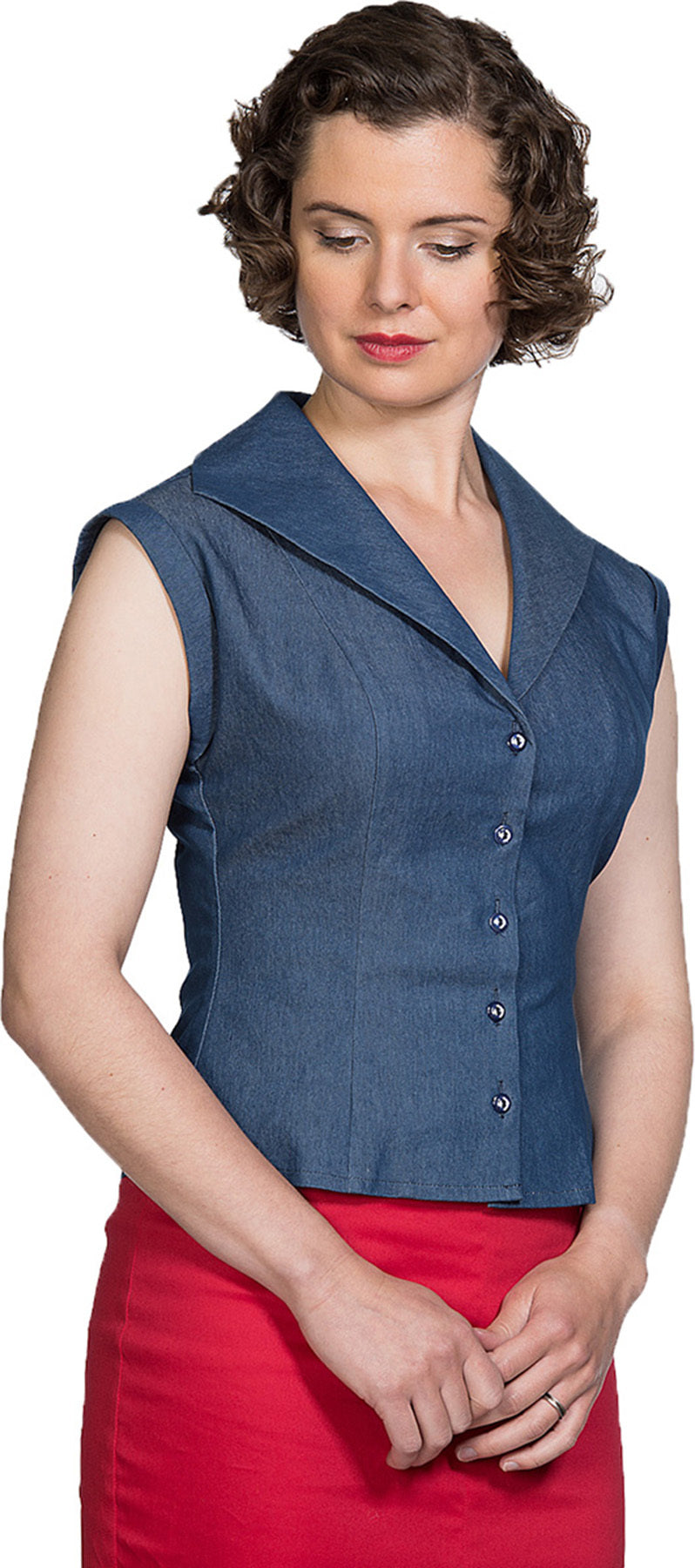 Banned_SWEET_SAIL_Vintage_ANKER_Buttoned_DENIM_V-Neck_BLUSE_Oberteil_killer_kirsche