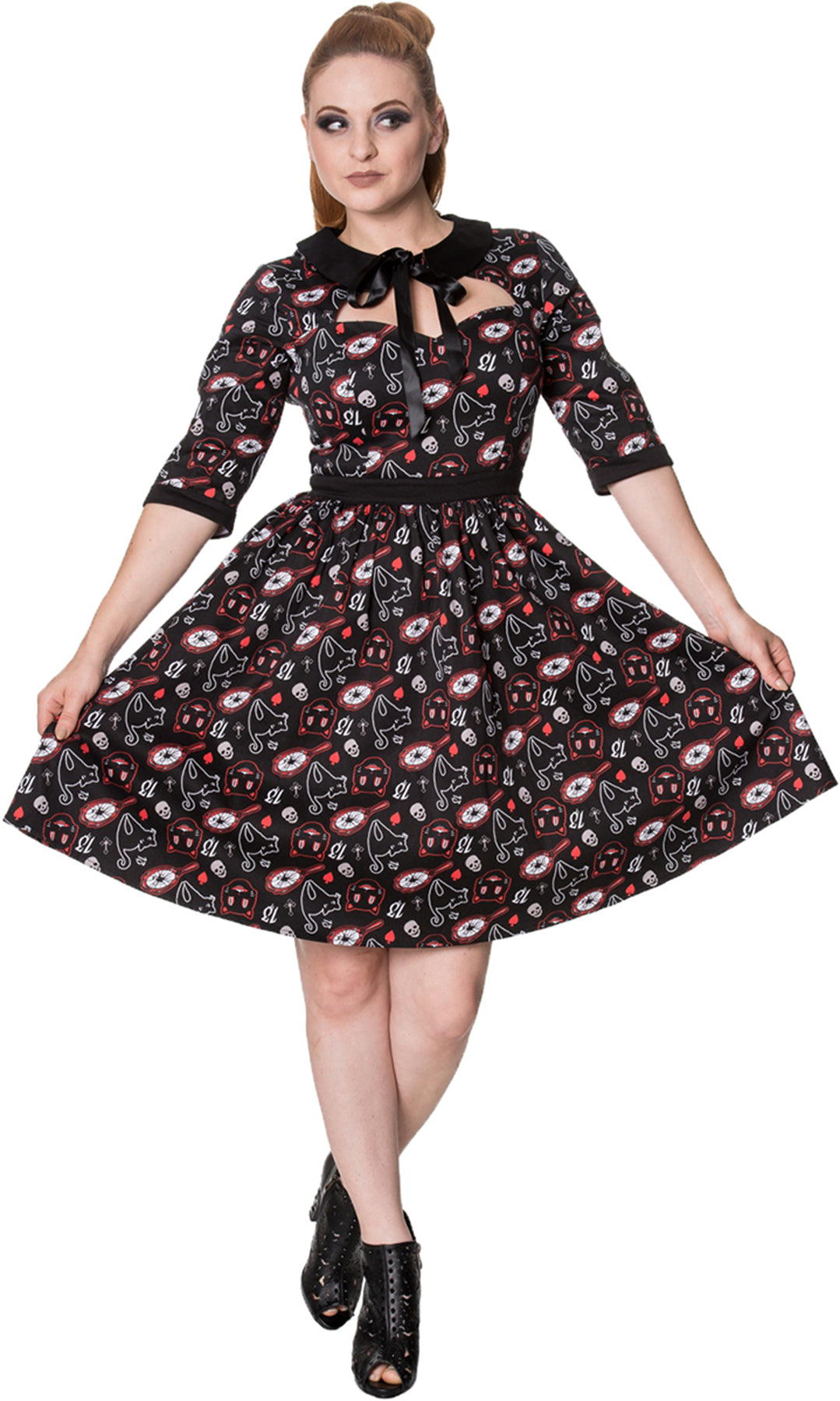 Banned_TWO_FACED_Spooky_Cat_SKULL_Sweetheart_Retro_SWING_DRESS_Kleid_killer_kirsche