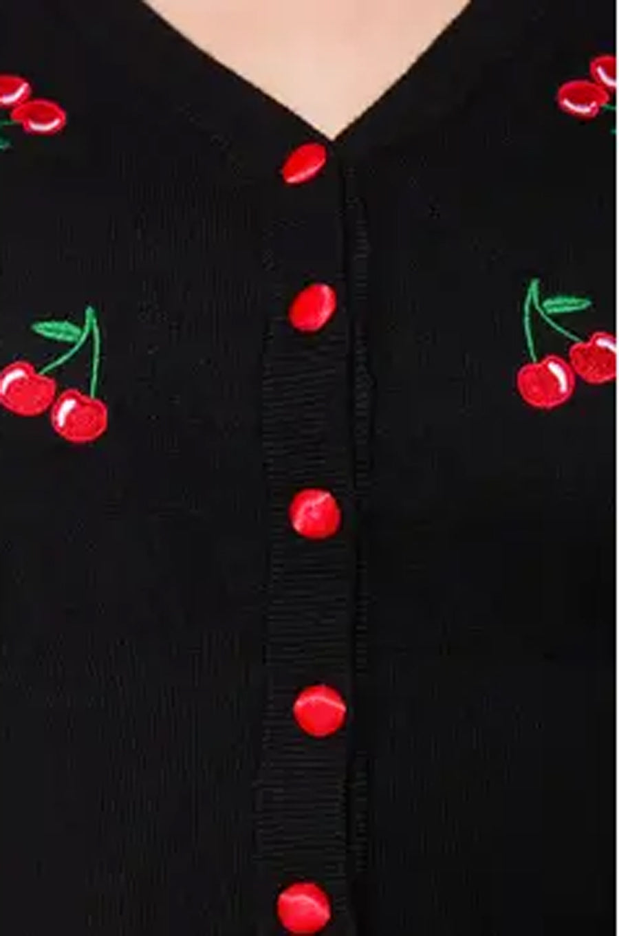 Belsira_CHERRY_VINTAGE_V-Neck_Kirschen_Strick_CARDIGAN_Stickjacke_-_Schwarz-3