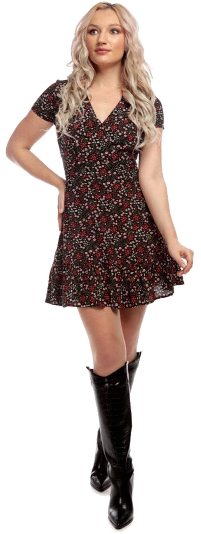 Bright_Beautiful_STACEY_CRIMSON_FLORAL_Retro_Kurzarm_Mini_DRESS_Kleid_killer_kirsche