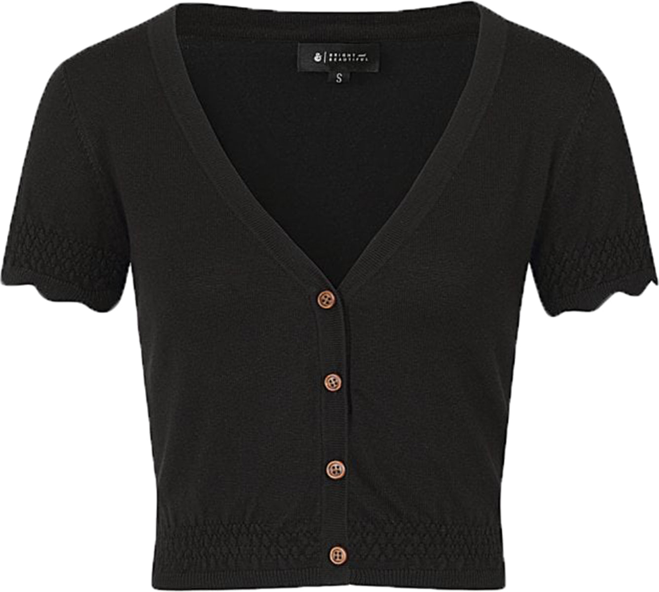 Bright_and_Beautiful_NIGELA_Vintage_PLAIN_V-Neck_Kurzarm_CARDIGAN_Strickjacke_Schwarz-2