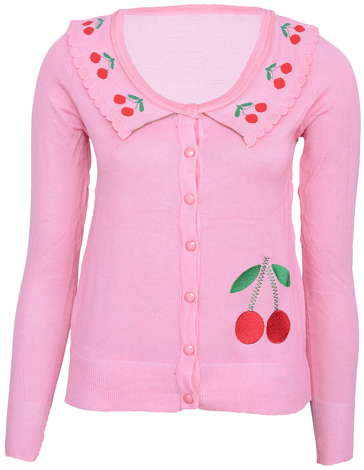 CHERRY_Kirschen_Ruffle_Collar_STRICKJACKE_Cardigan_pink