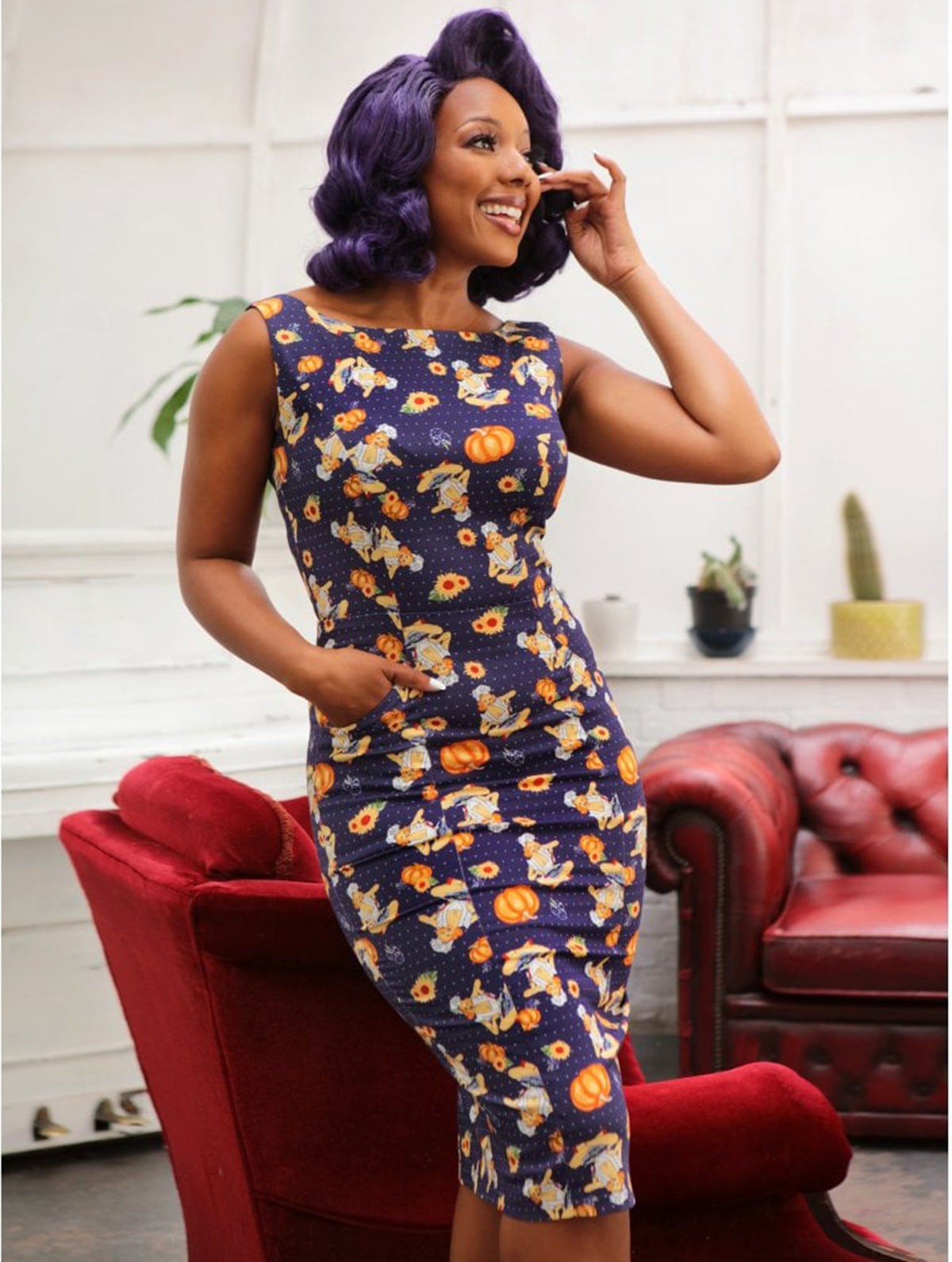 COLLECTIF_MAINLINE_HEPBURN_PUMPKIN_PINUP_PENCIL_DRESS1