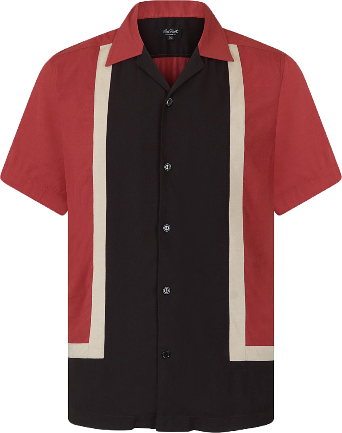 Chet_Rock_WALTER_Retro_CONTRAST_PANEL_Kurzarm_BOWLING_SHIRT_Hemd_Schwarz_killer_kirsche