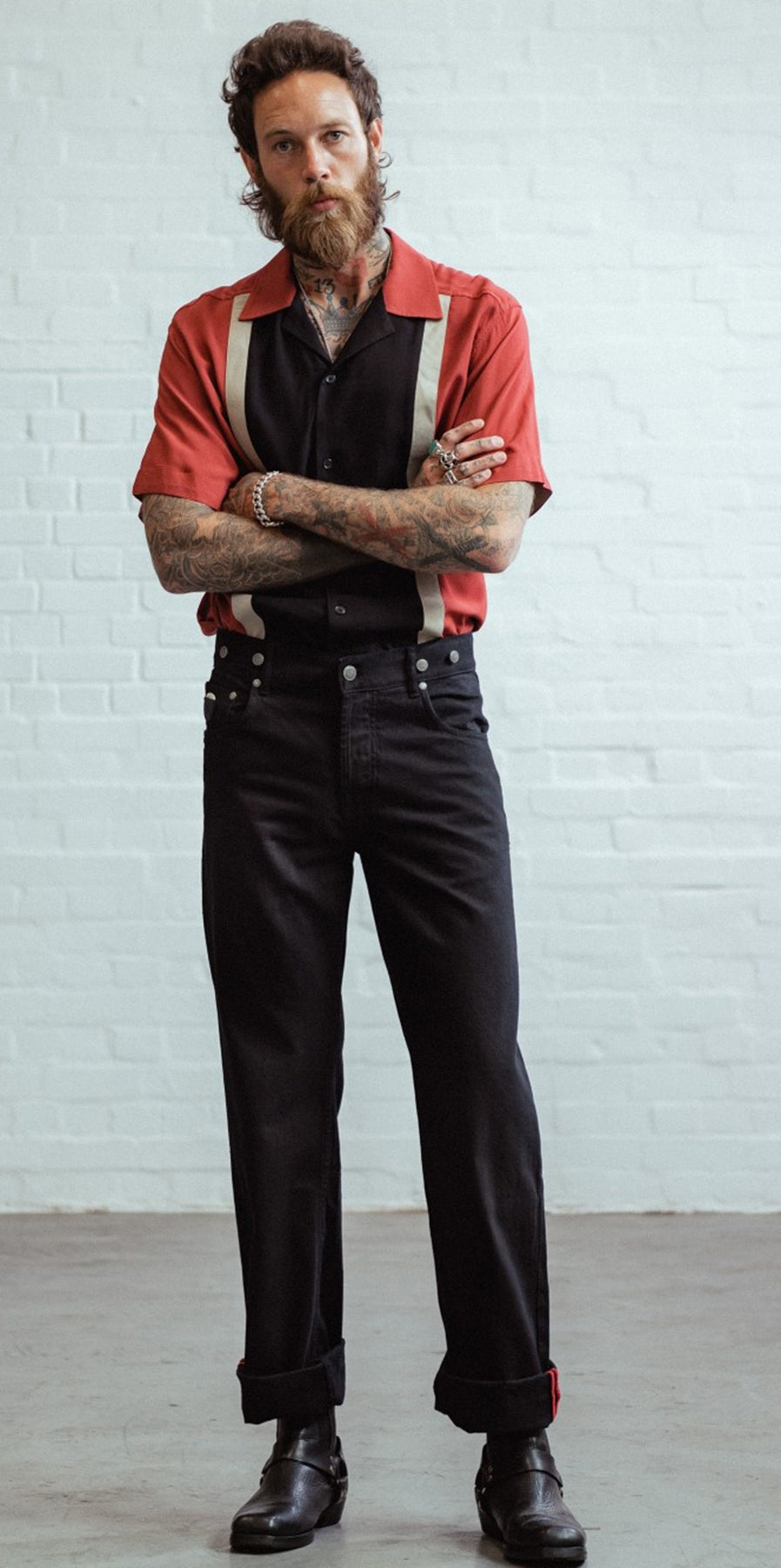 Chet_Rock_WALTER_Retro_CONTRAST_PANEL_Kurzarm_BOWLING_SHIRT_Hemd_Schwarz_killer_kirsche_5