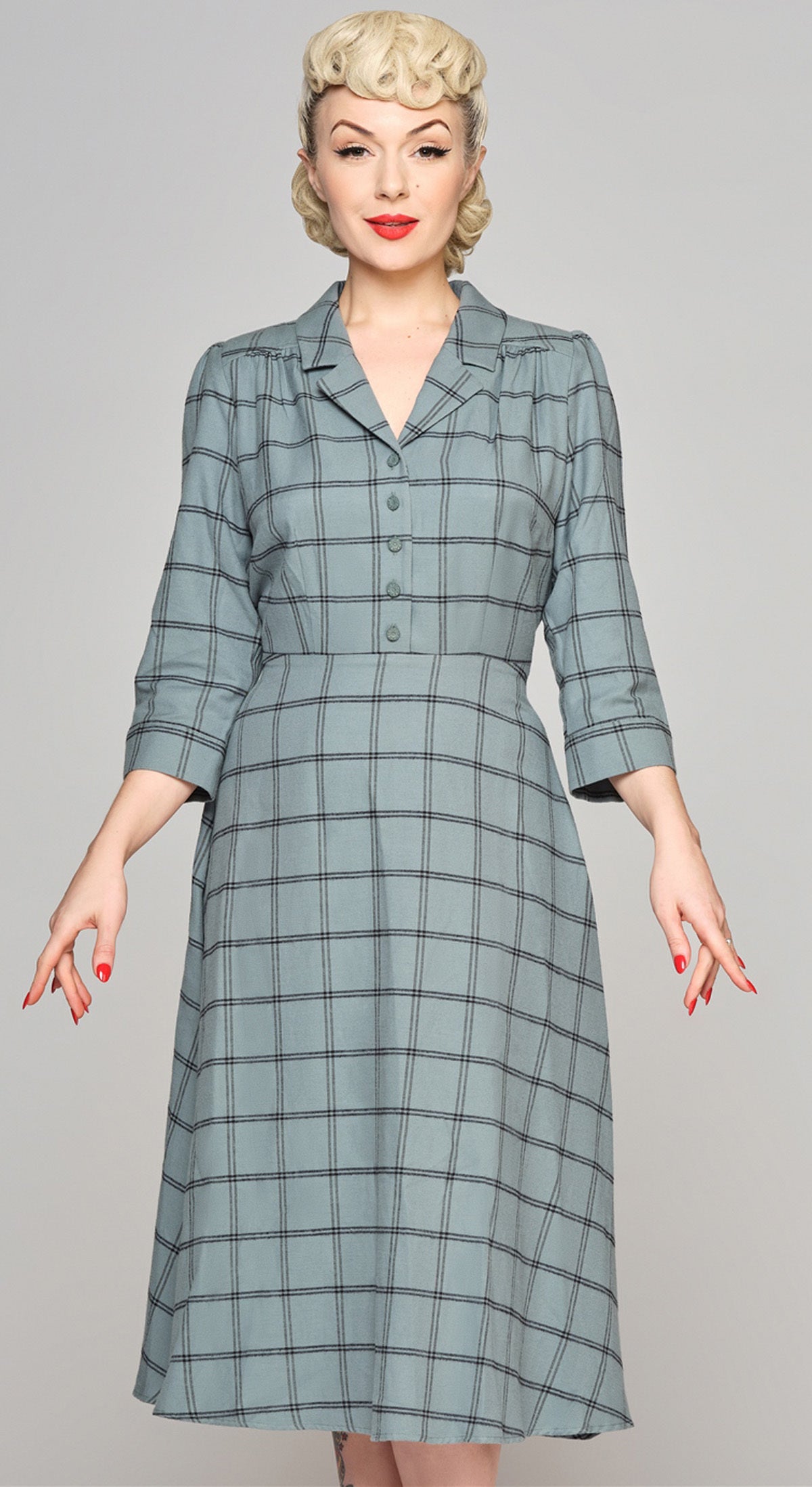Collectif_ALEXANDRA_SEAFOAM_Vintage_Check_34_Arm_Day_Dress__KLEID_-_Mint-1RfDi6PZFNQqj2