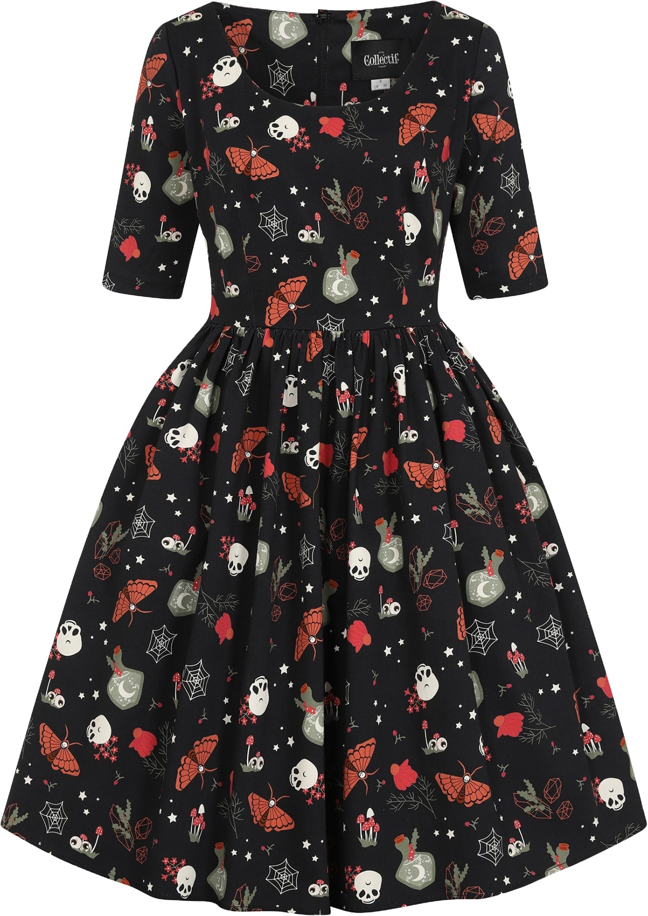 Collectif_AMBER-LEA_Spooky_WITCHES_GARDEN_Skulls_Halbarm_SWING_DRESS_Kleid_Killer_Kirsche-1