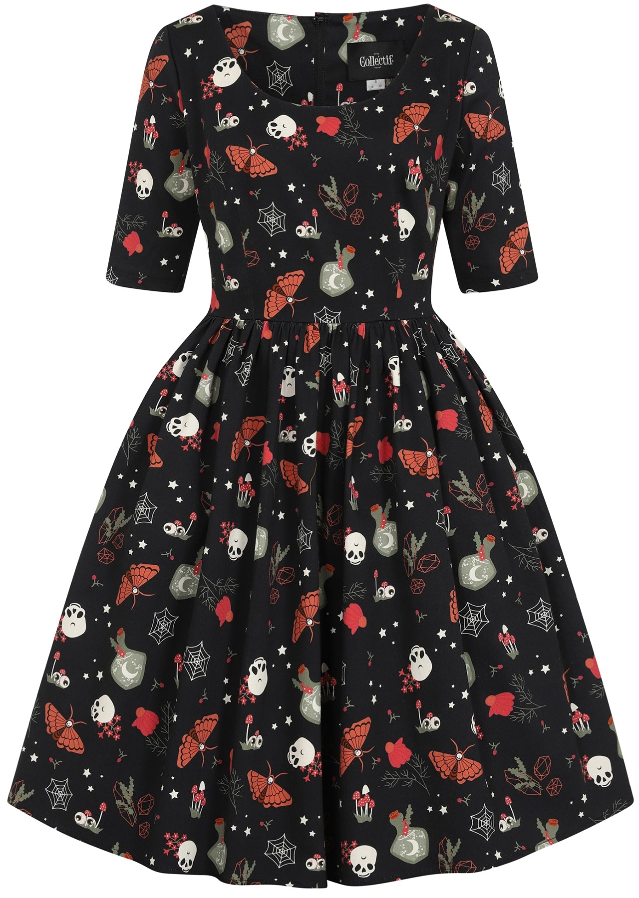 Collectif_AMBER-LEA_Spooky_WITCHES_GARDEN_Skulls_Halbarm_SWING_DRESS_Kleid_killer_kirsche_4