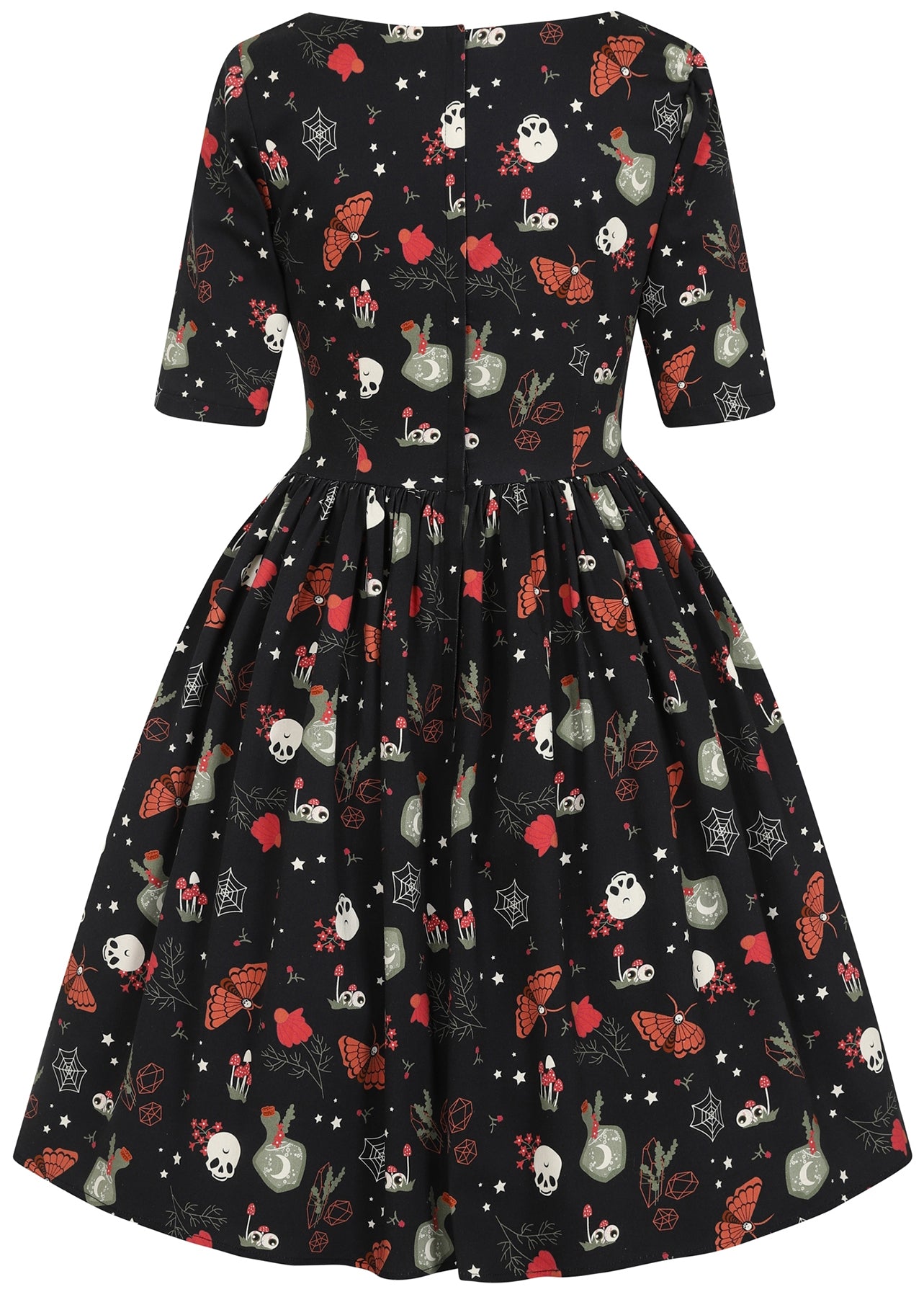 Collectif_AMBER-LEA_Spooky_WITCHES_GARDEN_Skulls_Halbarm_SWING_DRESS_Kleid_killer_kirsche_5