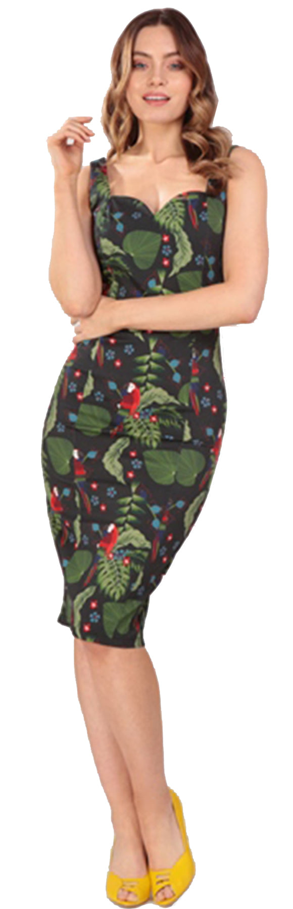 Collectif_ANITA_50s_Parrot_Paradise_ARA_Papagei_SWEETHEART_Traeger_PENCIL_DRESS_Bleistiftkleid_killer_kirsche_1