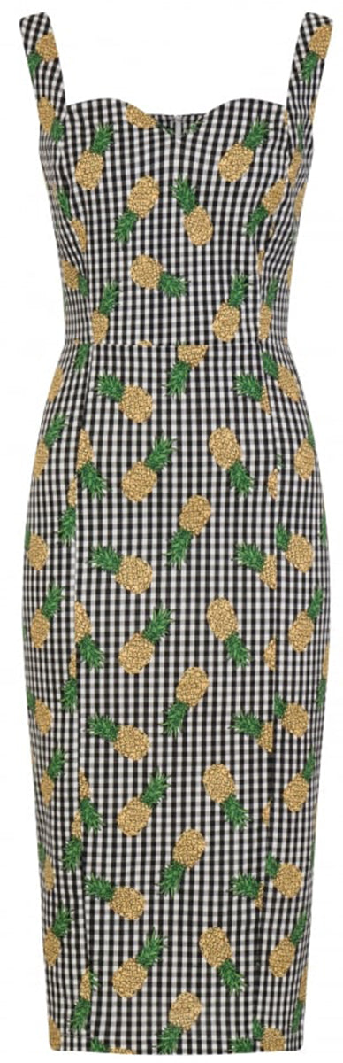 Collectif_ANNITA_Tropical_PINEAPPLE_GINGHAM_Vintage_PENCIL_Dress_KLEID-2