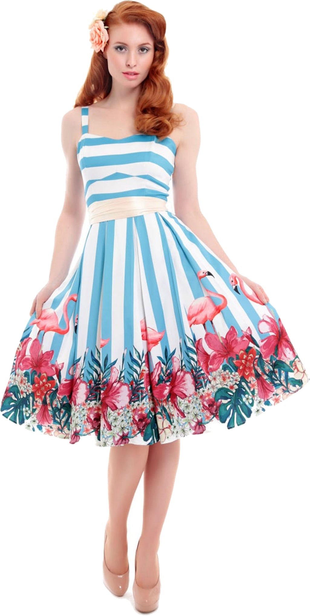 Collectif_ANTOINETTE_Striped_FLAMINGO_Classic_SWING_Dress_KLEID
