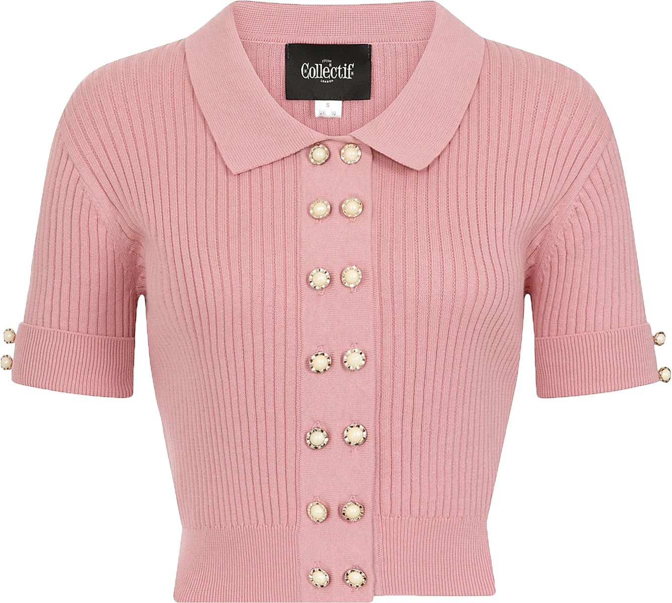 Collectif_ARIANNA_Vintage_RIBBED_Perlen_Kurzarm_CARDIGAN_Strickjacke_Rosa-2