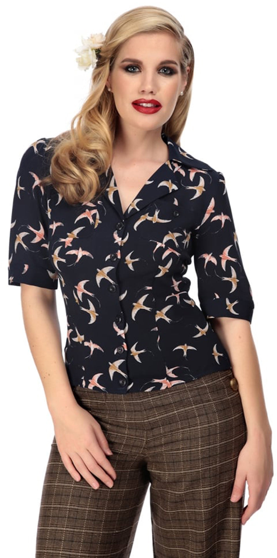 Collectif_AUBREY_Vintage_SWALLOW_Schwalben_V-Neck_Collar_SHIRT_Bluse_killer_kirsche