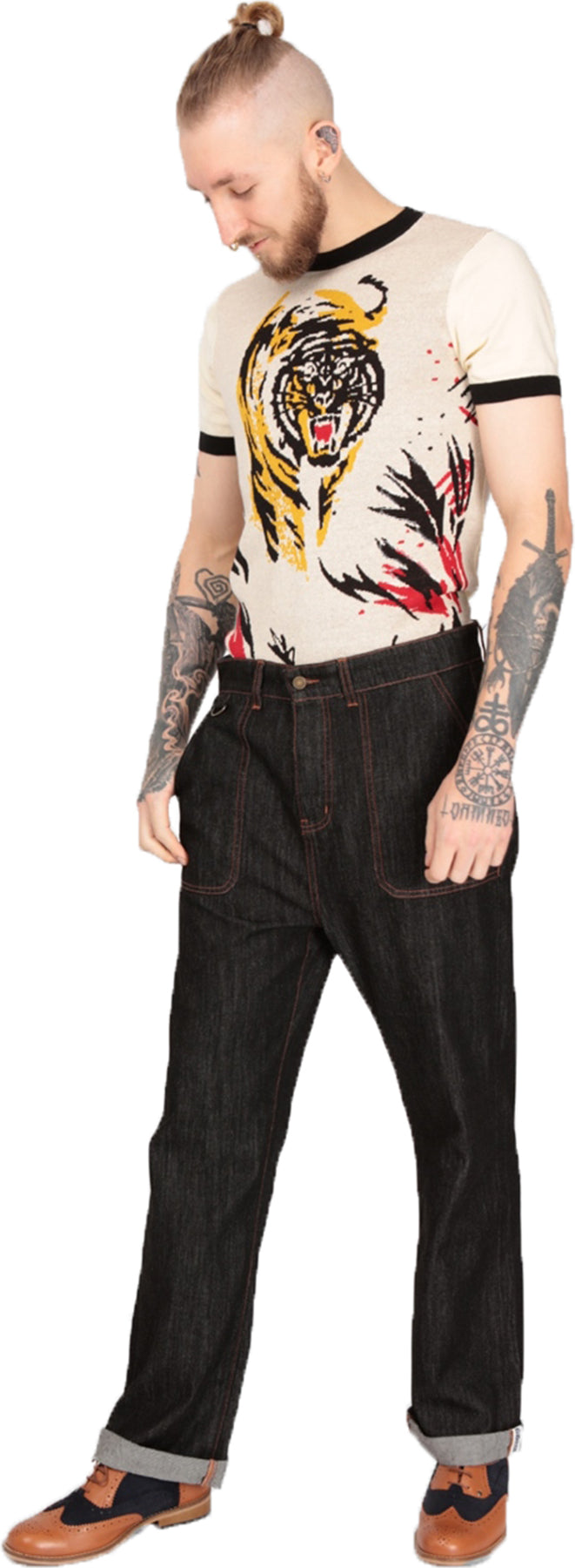 Collectif_AXEL_High_Waist_CINCH-BACK_4-Pocket_Denim_50s_Oldschool_JEANS_Hose_Black_Killer_Kirsche-1