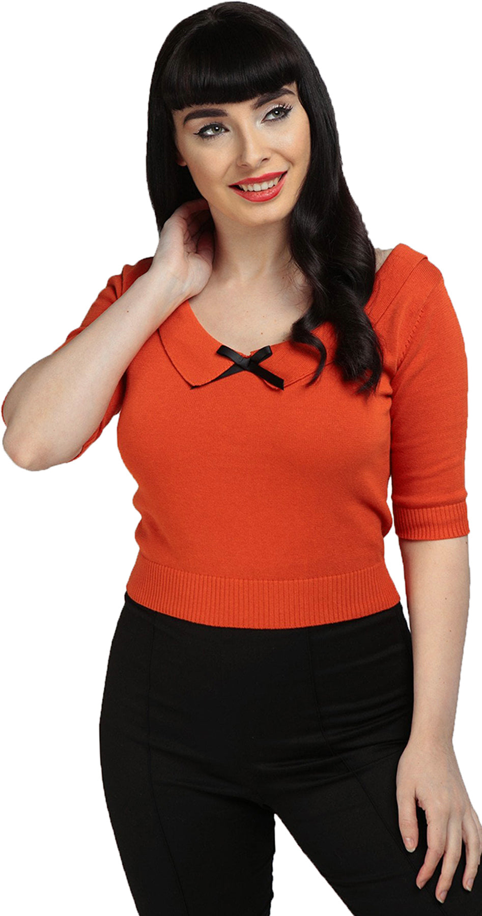 Collectif_BABETTE_Vintage_BOW_Collar_Dreiviertelarm_JUMPER_Pullover_Orange_killer_kirsche