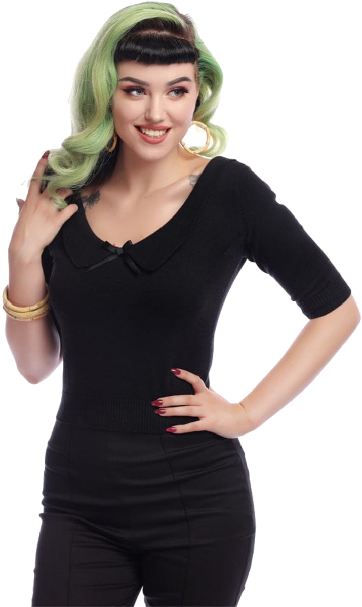 Collectif_BABETTE_Vintage_BOW_Collar_Dreiviertelarm_JUMPER_Pullover_Schwarz-2Ovl72U0AxC0sg