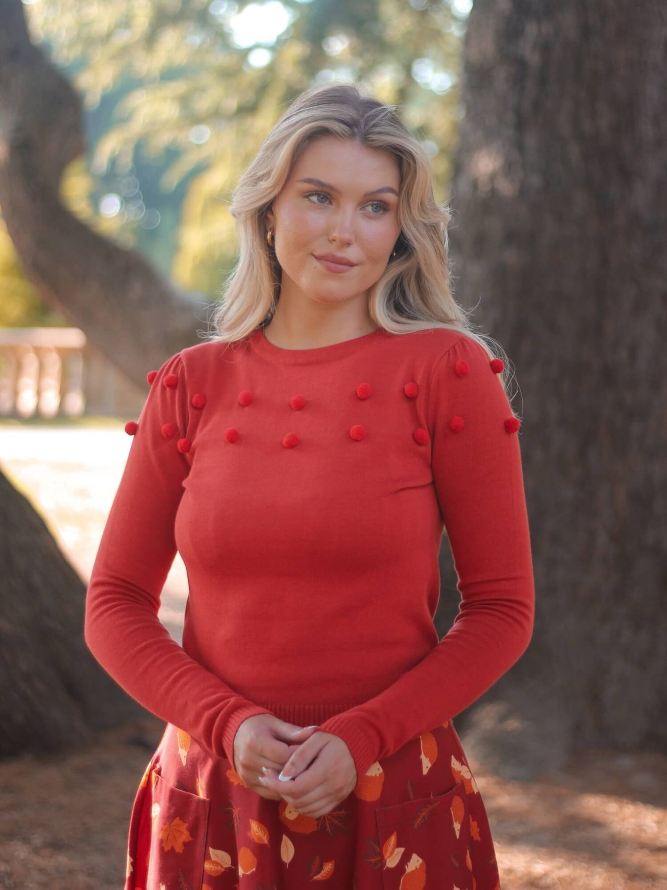 Collectif_BARBARA_POM_POM_Feinstrick_Langarm_Retro_PULLOVER_Oberteil_Orange_killer_kirsche_2