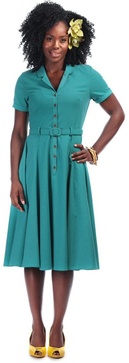 Collectif_CATERINA_Vintage_PLAIN_Kurzarm_Swing_Dress_HEMDKLEID_Tuerkis-1lNls4Hfp3wC2J
