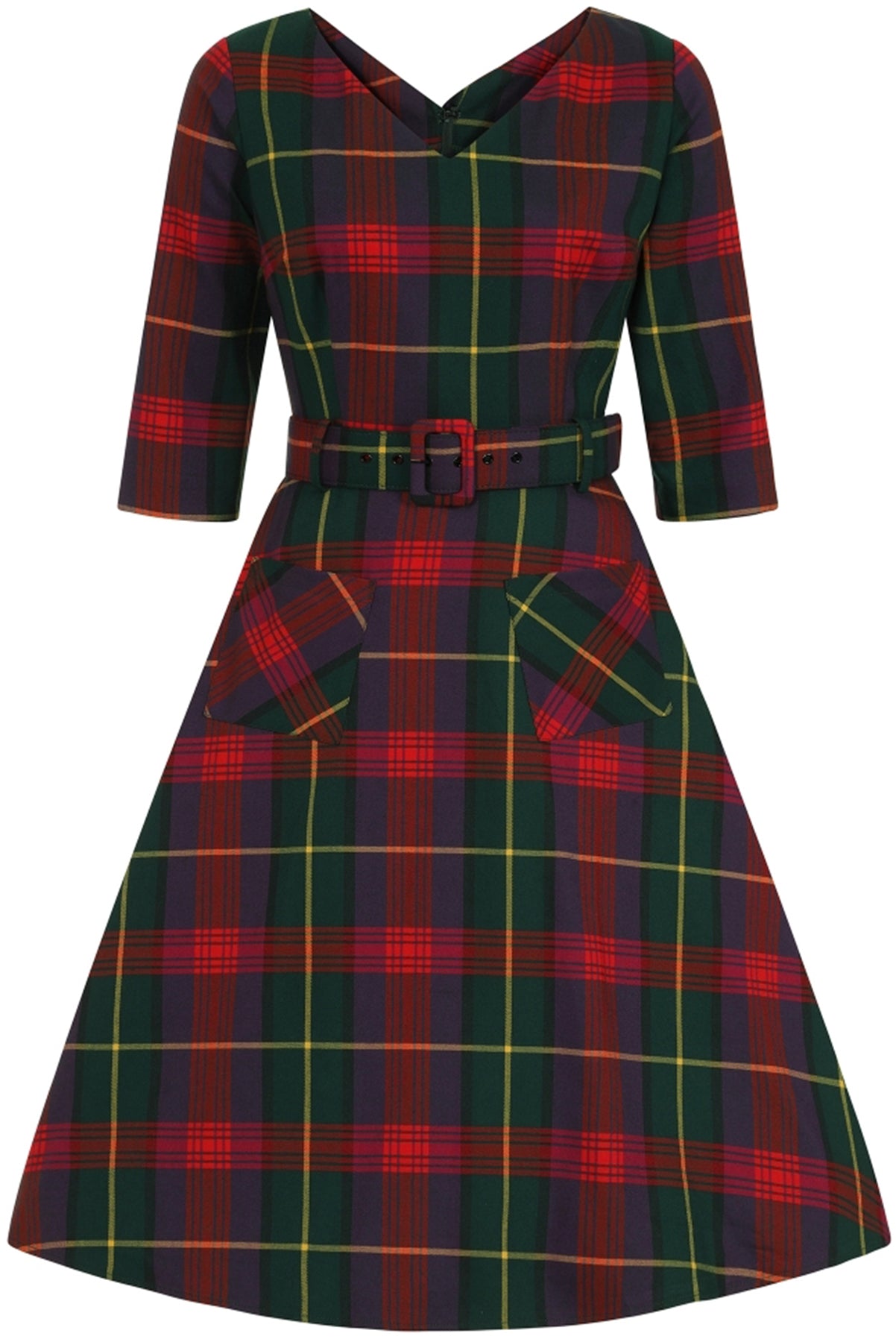 Collectif_CERERE_ETUDE_CHECK_V-Neck_KARO_Vintage_A-LINIE_DRESS_Swing_Kleid_killer_kirsche_5