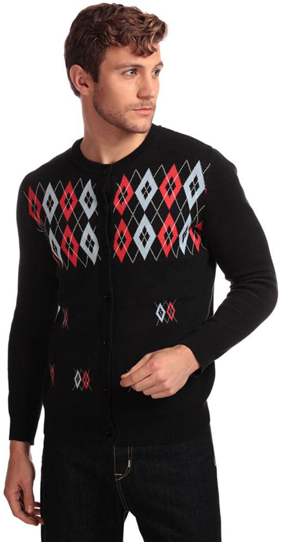 Collectif_CHARLIE_Vintage_DIAMOND_Langarm_HERREN_Strickjacke_CARDIGAN_killer_kirsche