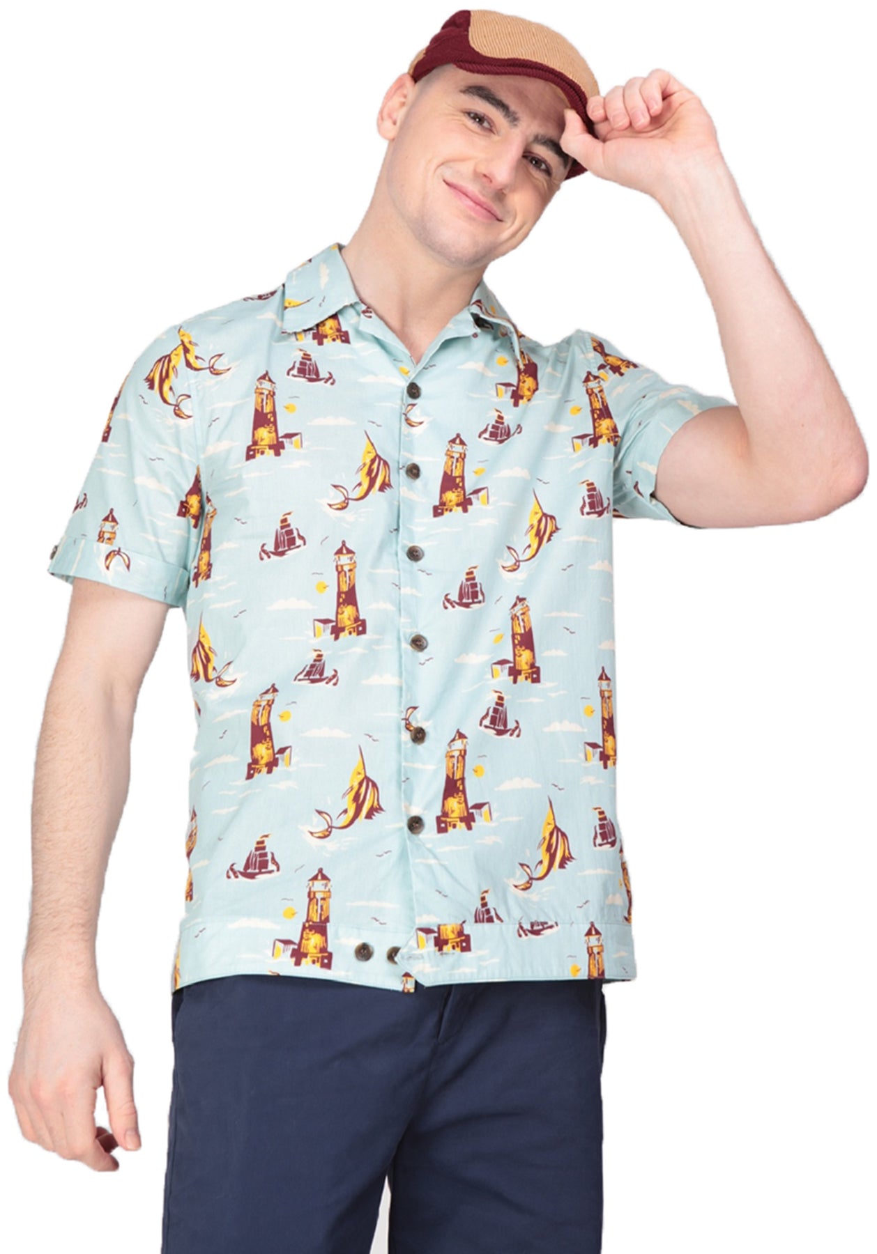 Collectif_DAVID_Nautical_Wonder_LEUCHTTURM_Segelschiff_50s_KURZARM_HEMD_Shirt_Killer_Kirsche-1
