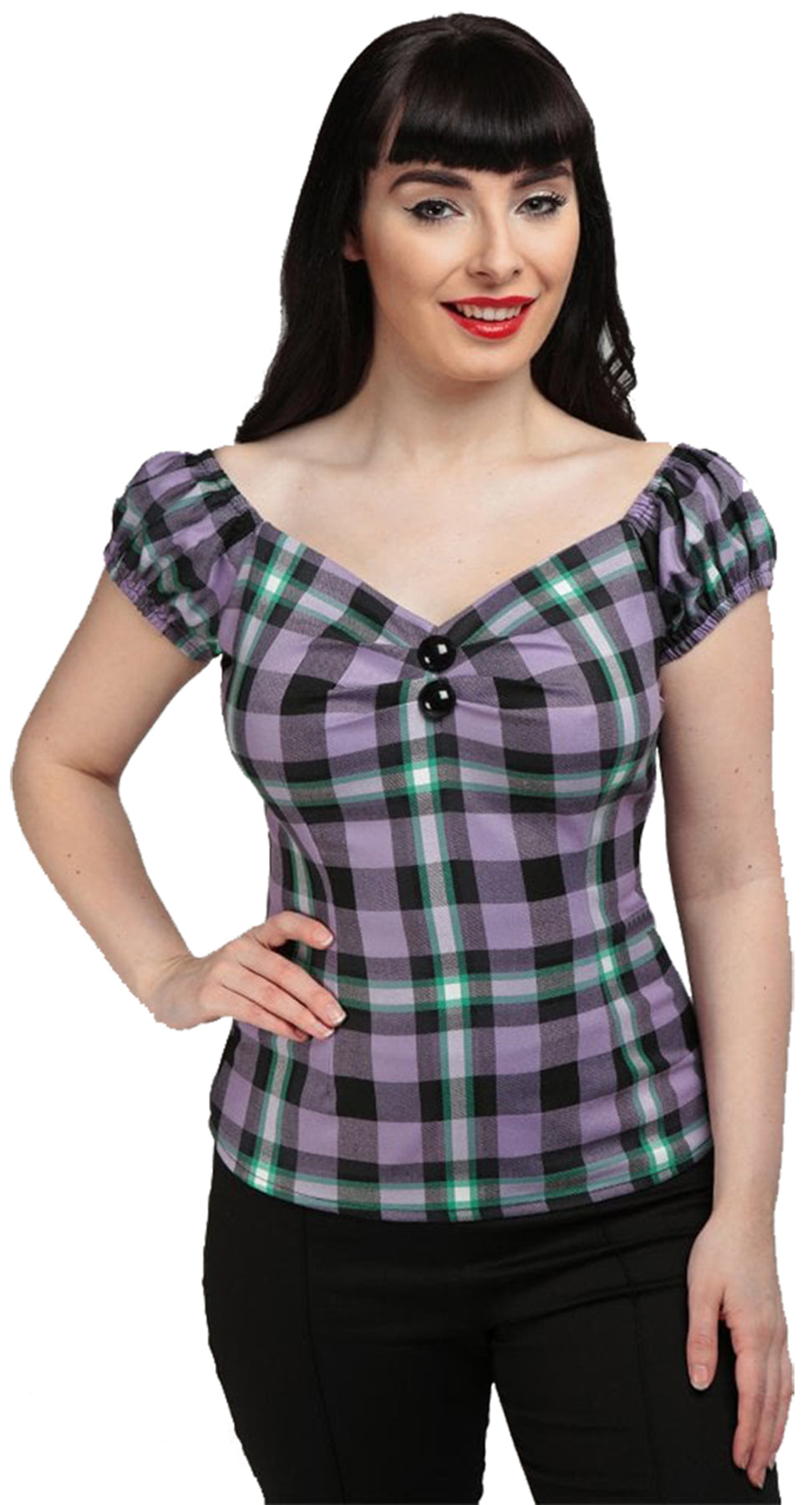 Collectif_DOLORES_50s_Karo_HOCUS_POCUS_CHECK_Sweetheart_TOP_Bluse_Shirt_killer_kirsche