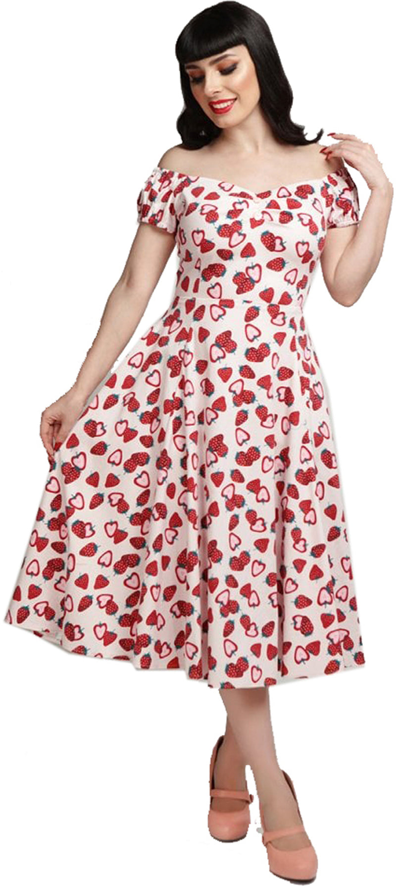 Collectif_DOLORES_50s_STRAWBERRY_Erdbeeren_Sweetheart_SWING_DRESS_Kleid_killer_kirsche