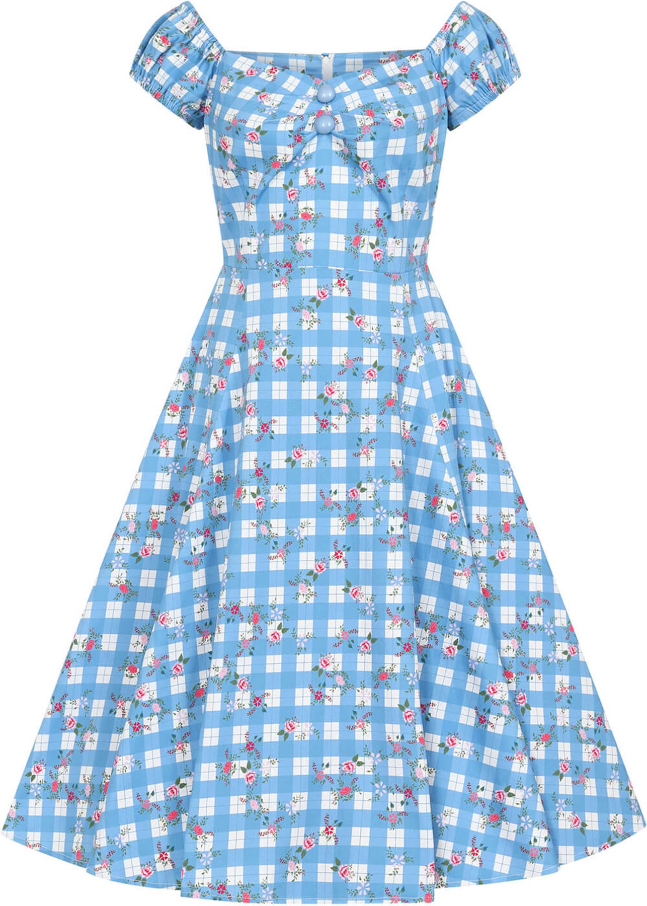 Collectif_DOLORES_GINGHAM_GARDEN_50s_Floral_KARO_Sweetheart_SWING_DRESS_Kleid_Killer_Kirsche-1