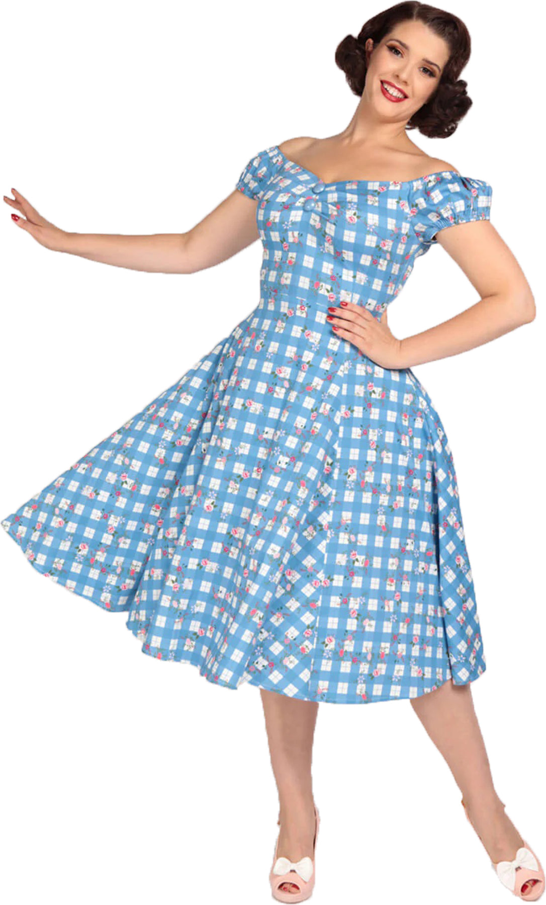Collectif_DOLORES_GINGHAM_GARDEN_50s_Floral_KARO_Sweetheart_SWING_DRESS_Kleid_Killer_Kirsche-2