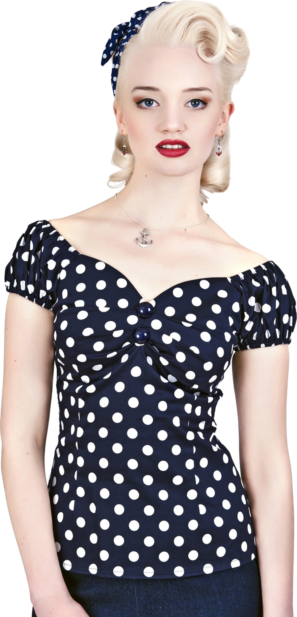 Collectif_DOLORES_Polka_Dots_Punkte_50s_Gypsy_Vintage_Bluse_SHIRT_Blau