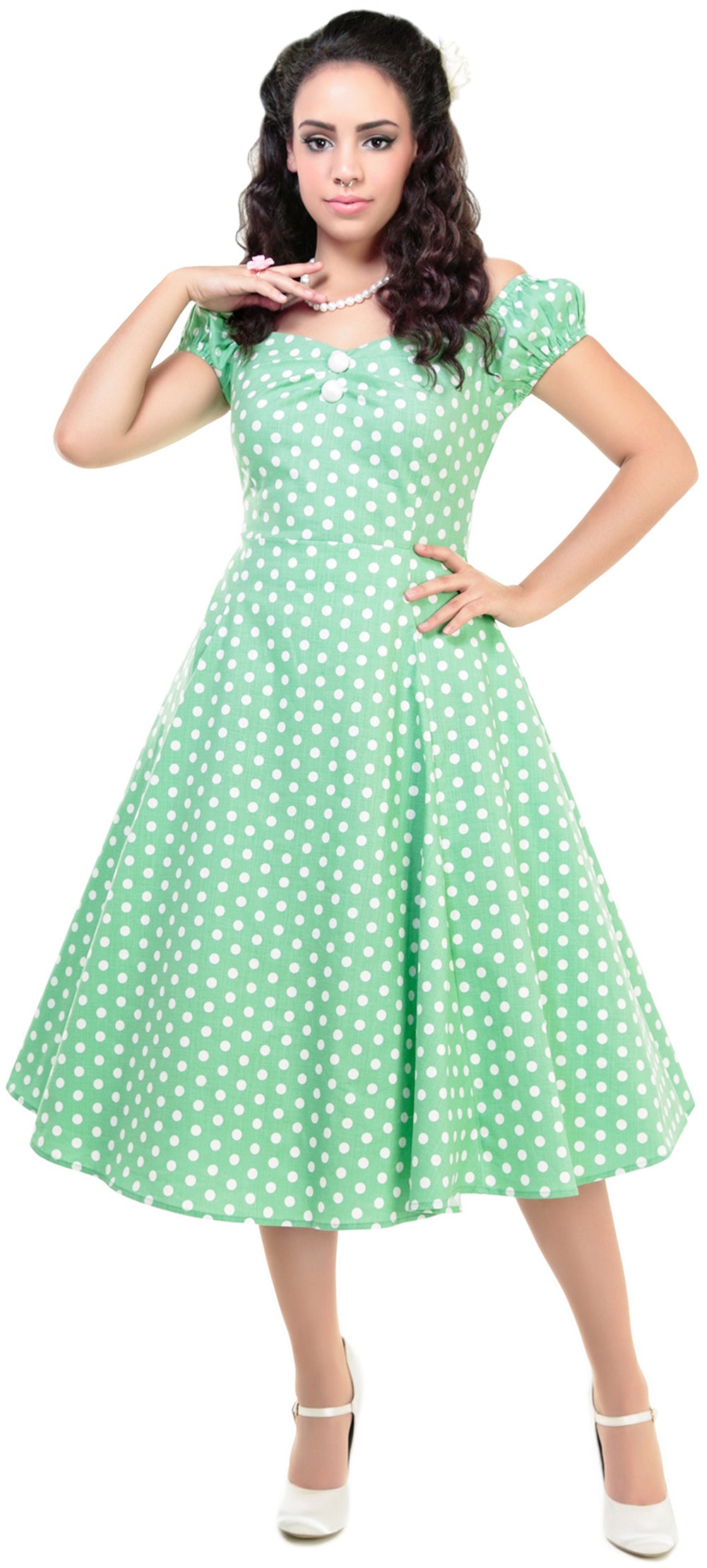 Collectif_DOLORES_Polka_Dots_Punkte_DOLL_Vintage_Pin_Up_SWING_Kleid_-_Gruen