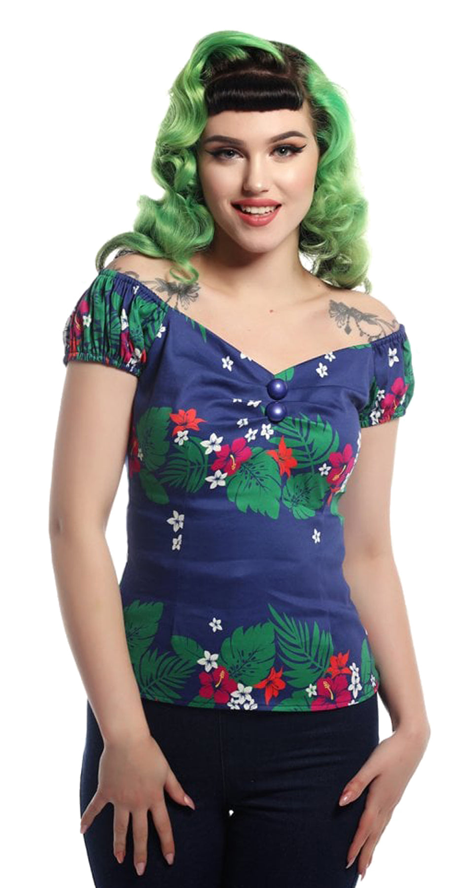 Collectif_DOLORES_Tiki_Vintage_TAHITI_Hibiscus_Pin_Up_Gypsy_BLUSE_killer_kirsche
