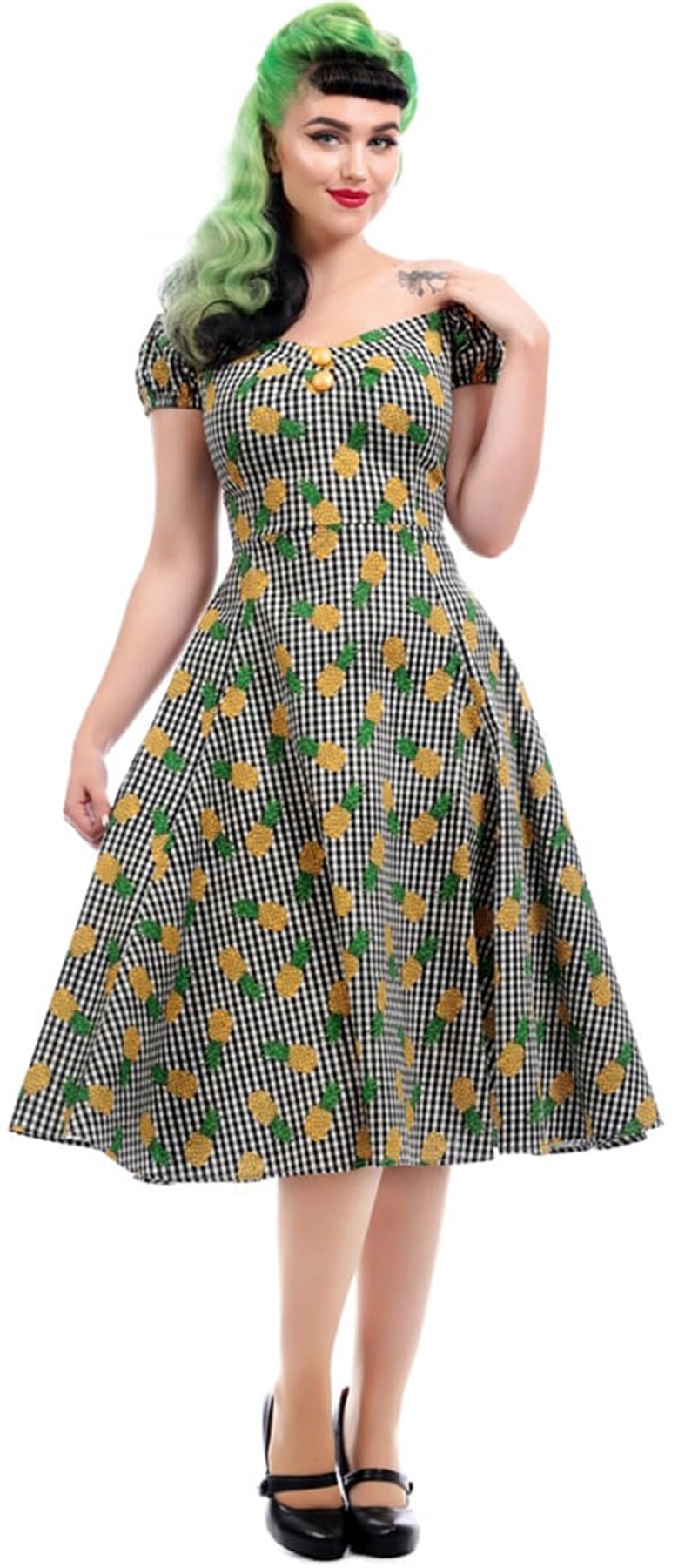 Collectif_DOLORES_Tropical_PINEAPPLE_GINGHAM_Vintage_SWING_Dress_Kleid_killer_kirscheFMZI3cBqLTXoj