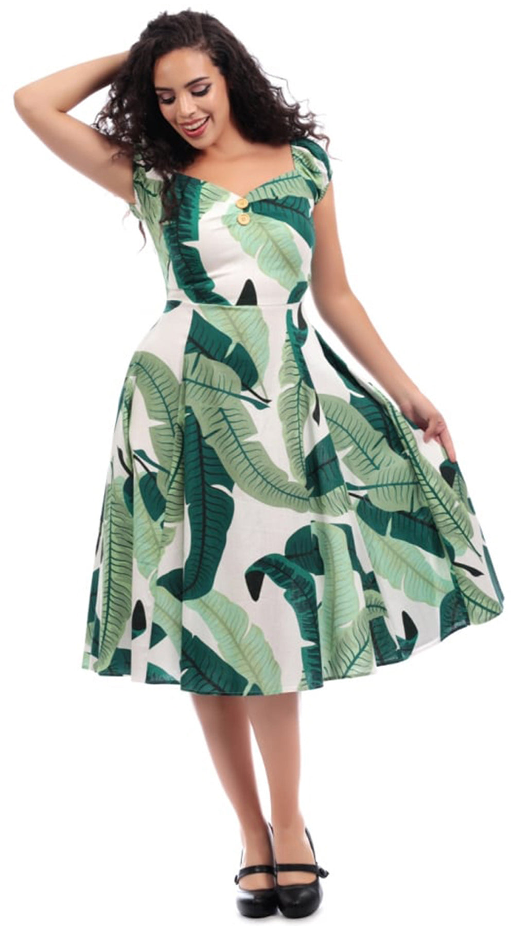 Collectif_DOLORES_Tropical_Retro_BANANA_LEAF_Vintage_SWING_Dress_Kleid_killer_kirsche