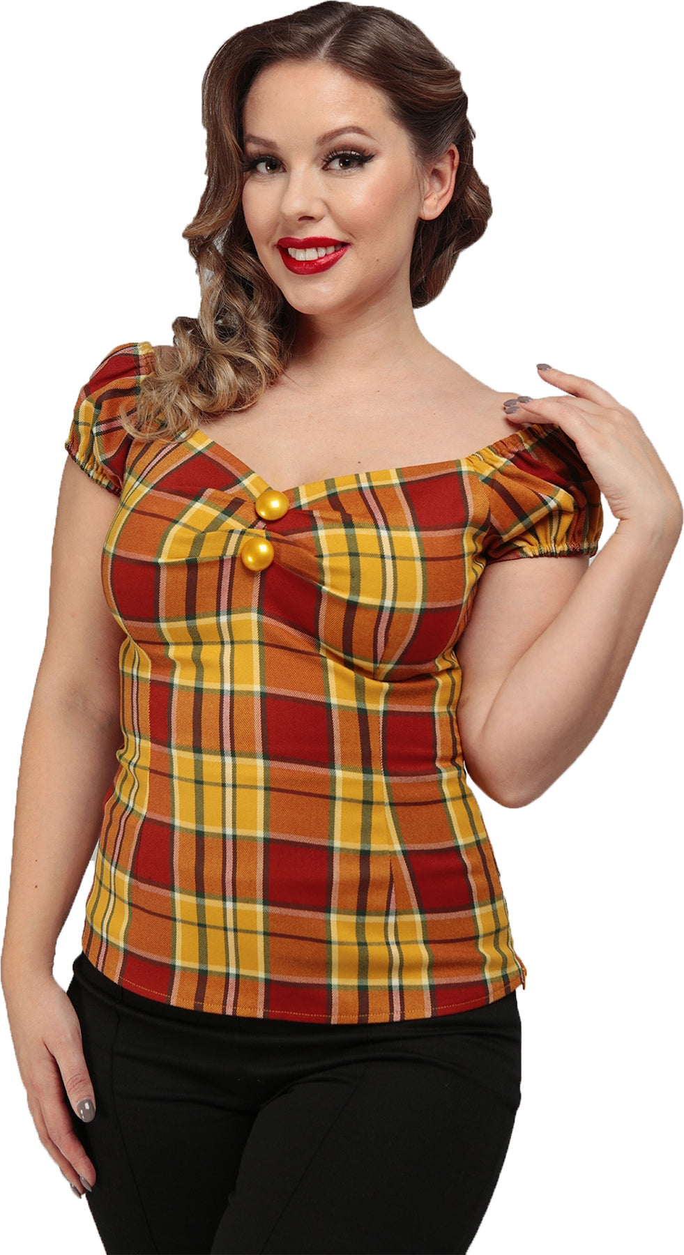 Collectif_DOLORES_Vintage_AUTUMN_LEAVES_CHECK_Karo_Sweetheart_SHIRT_Bluse_Killer_Kirsche-1