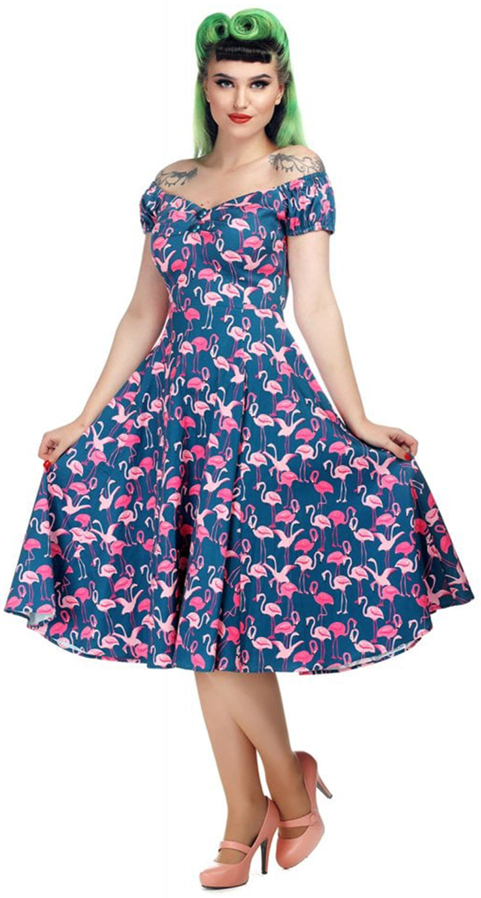 Collectif_DOLORES_Vintage_FLAMINGO_FLOCK_Swing_DOLL_DRESS_Kleid_killer_kirsche