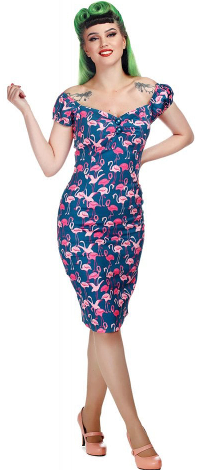 Collectif_DOLORES_Vintage_FLAMINGO_FLOCK_Wiggle_Pencil_DRESS_Kleid_killer_kirsche_1