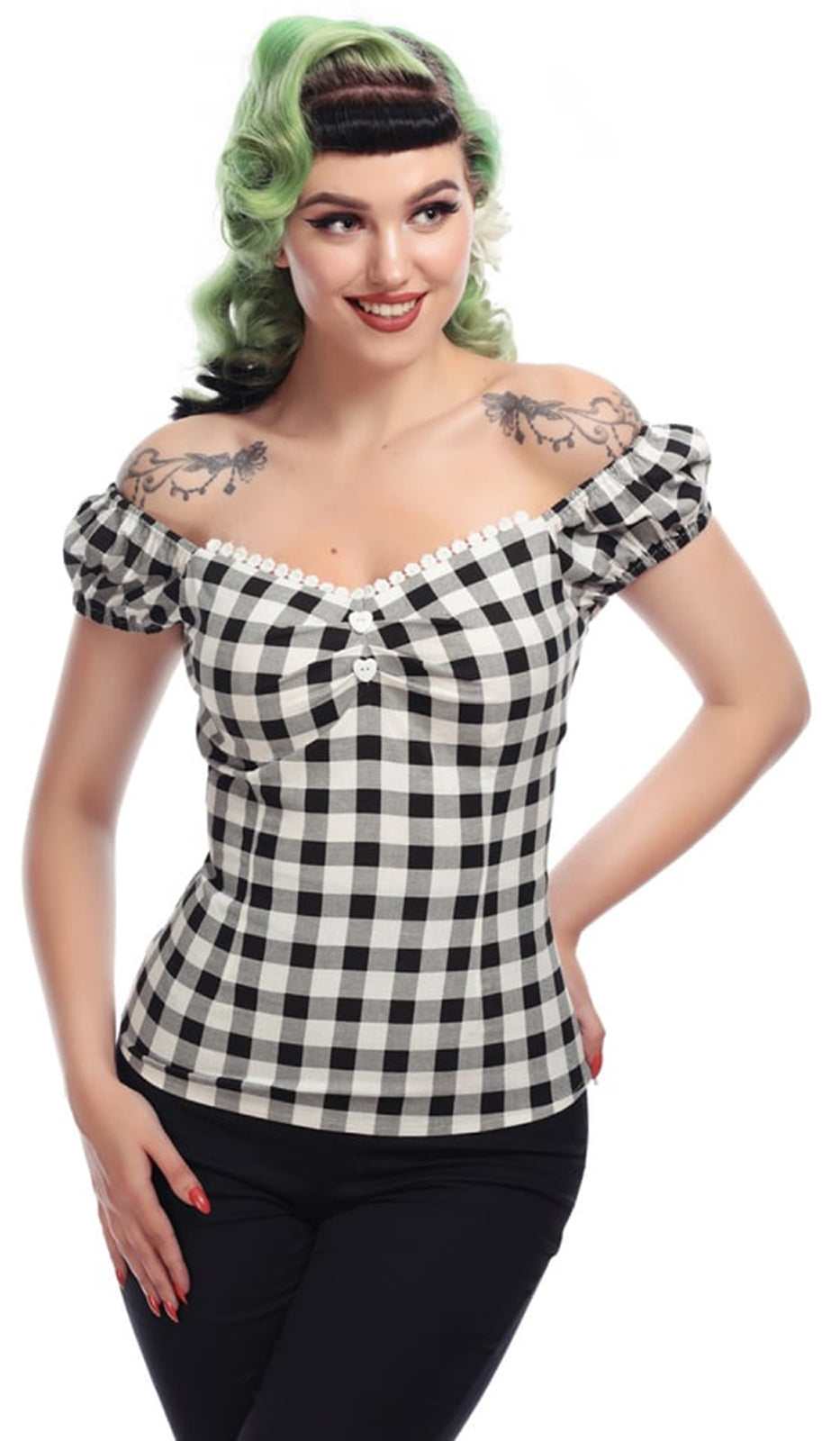Collectif_DOLORES_Vintage_GINGHAM_Flower_Trim_KARO_Gypsy_Bluse_SHIRT_killer_kirsche_