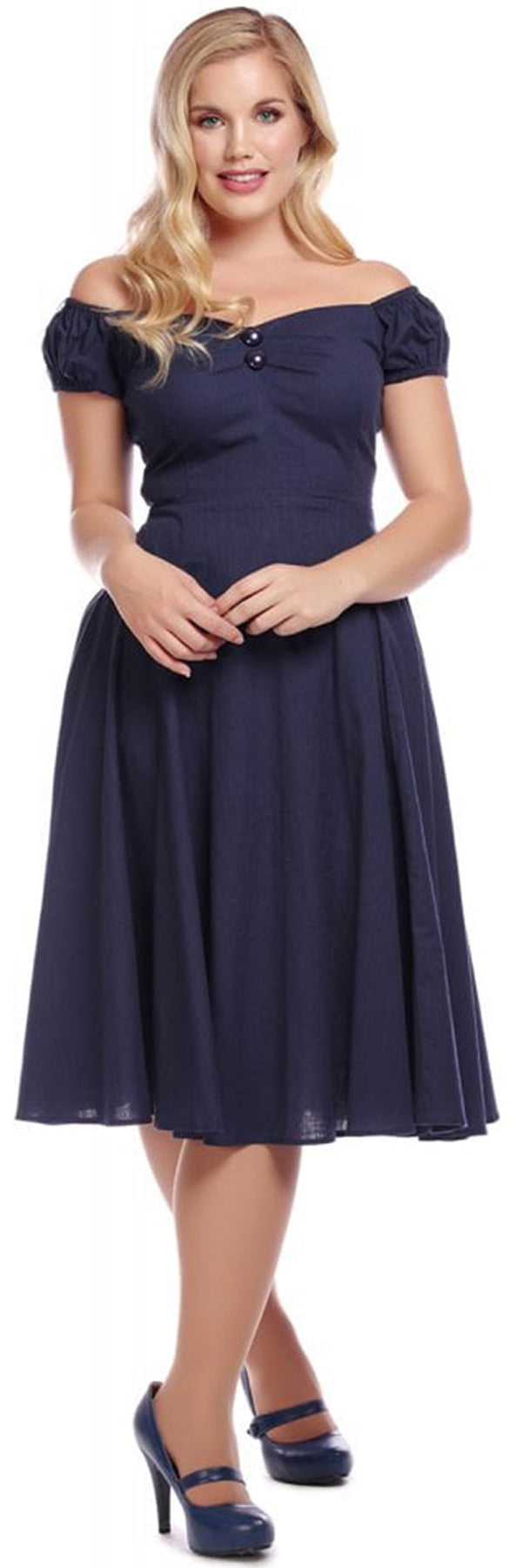 Collectif_DOLORES_Vintage_LINEN-EFFECT_Plain_Swing_Dress_KLEID_Navy_killer_kirsche