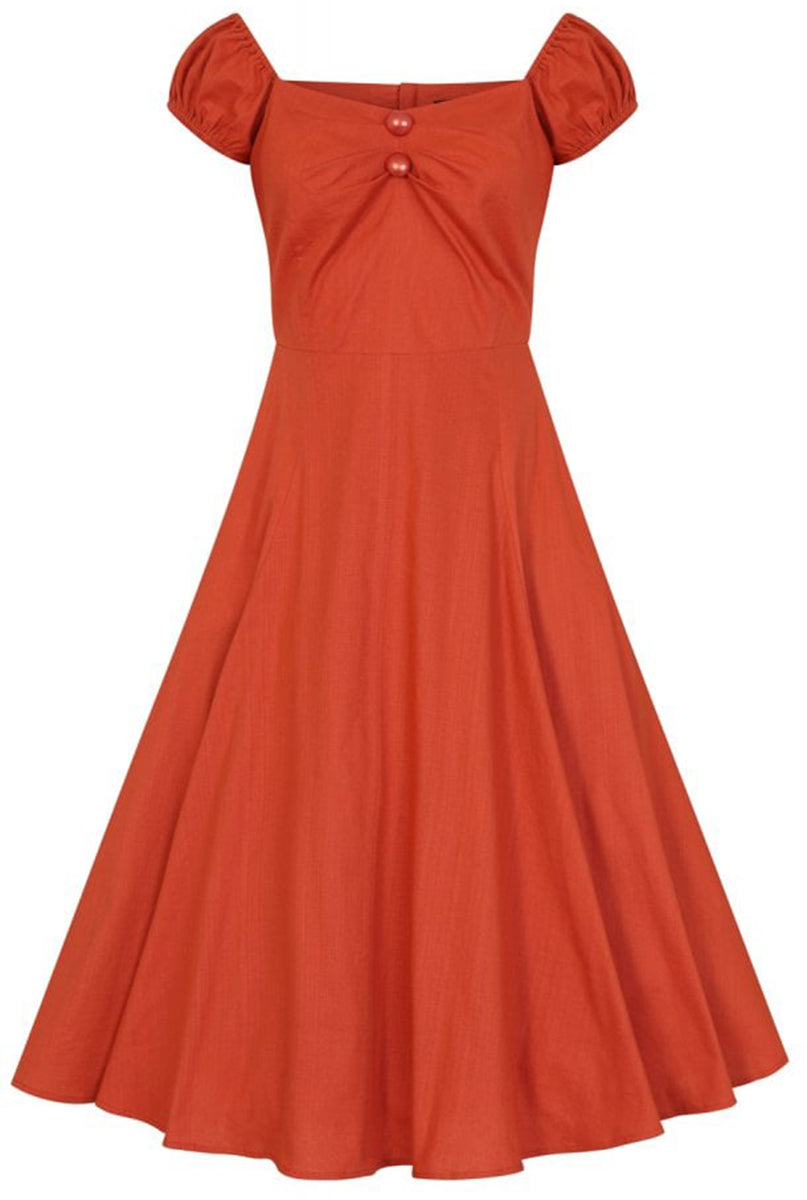 Collectif_DOLORES_Vintage_LINEN-EFFECT_Plain_Swing_Dress_KLEID_Orange-2