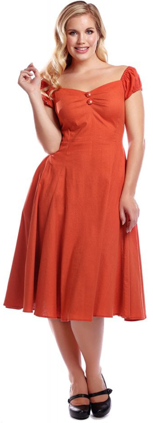 Collectif_DOLORES_Vintage_LINEN-EFFECT_Plain_Swing_Dress_KLEID_Orange_killer_kirscheSHVkMZIIaKB3C