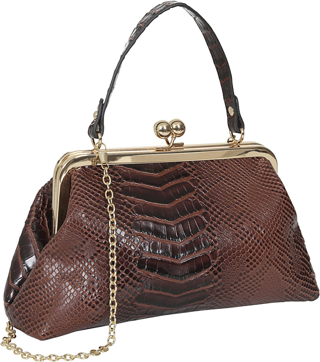 Collectif_DORIS_CROC_50s_KROKODIL_Kunstleder_KISSLOCK_Handbag_TASCHE_Braun-281iO9QyMTxP84