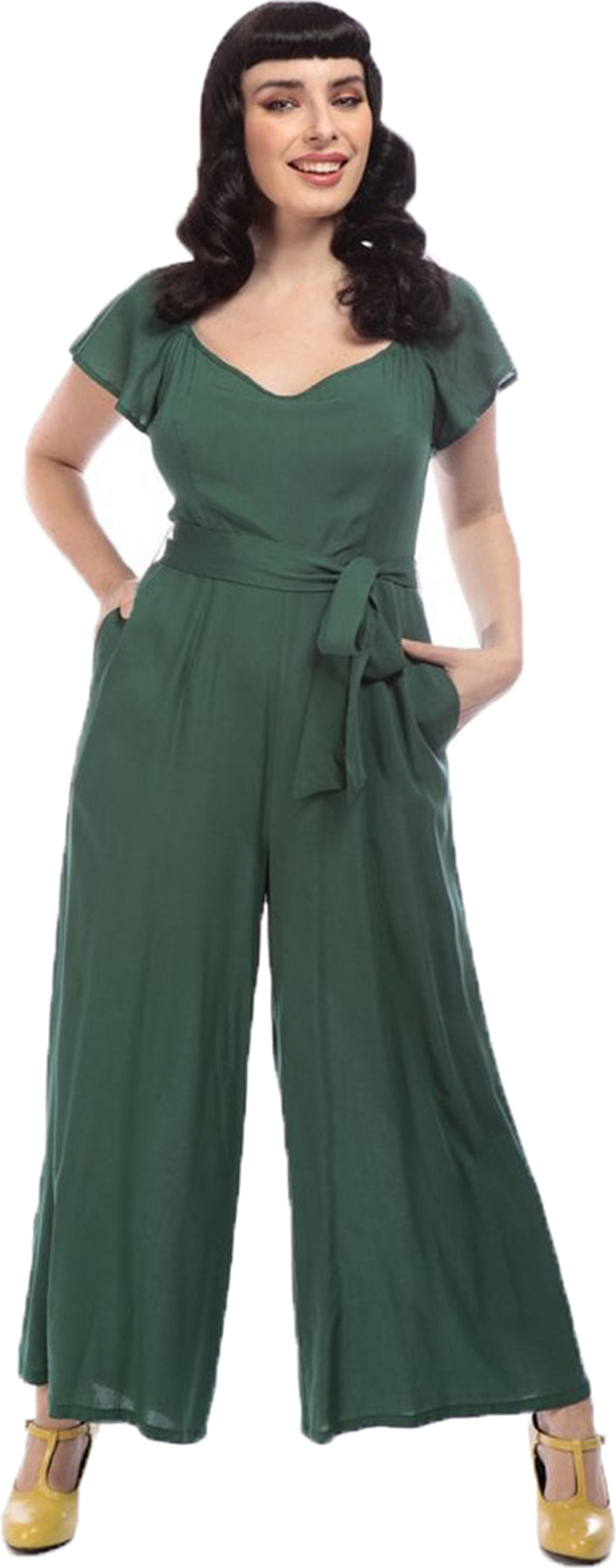 Collectif_ELODIE_Vintage_PLAIN_Kurzarm_Retro_MARLENE_JUMPSUIT_Overall_Gruen_killer_kirsche
