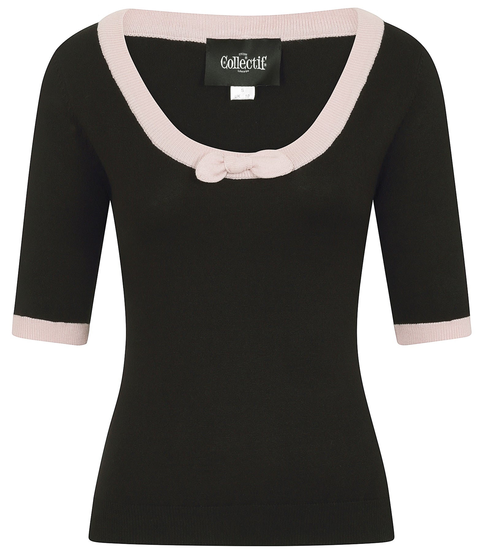 Collectif_FREYA_50s_BOW_Schleife_KNITTED_JUMPER_Halbarm_Pullover_Schwarz-Rosa_killer_kirsche_25H768lEWDvf1N