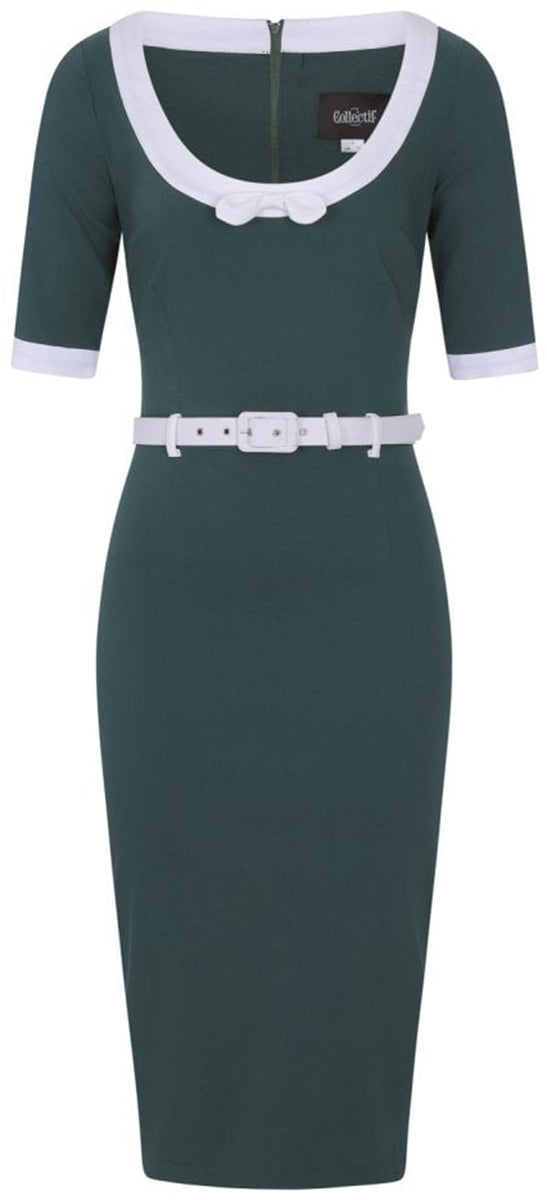 Collectif_FREYA_Vintage_BELTED_Bow_HALBARM_Pencil_DRESS_Kleid_Gruen-2