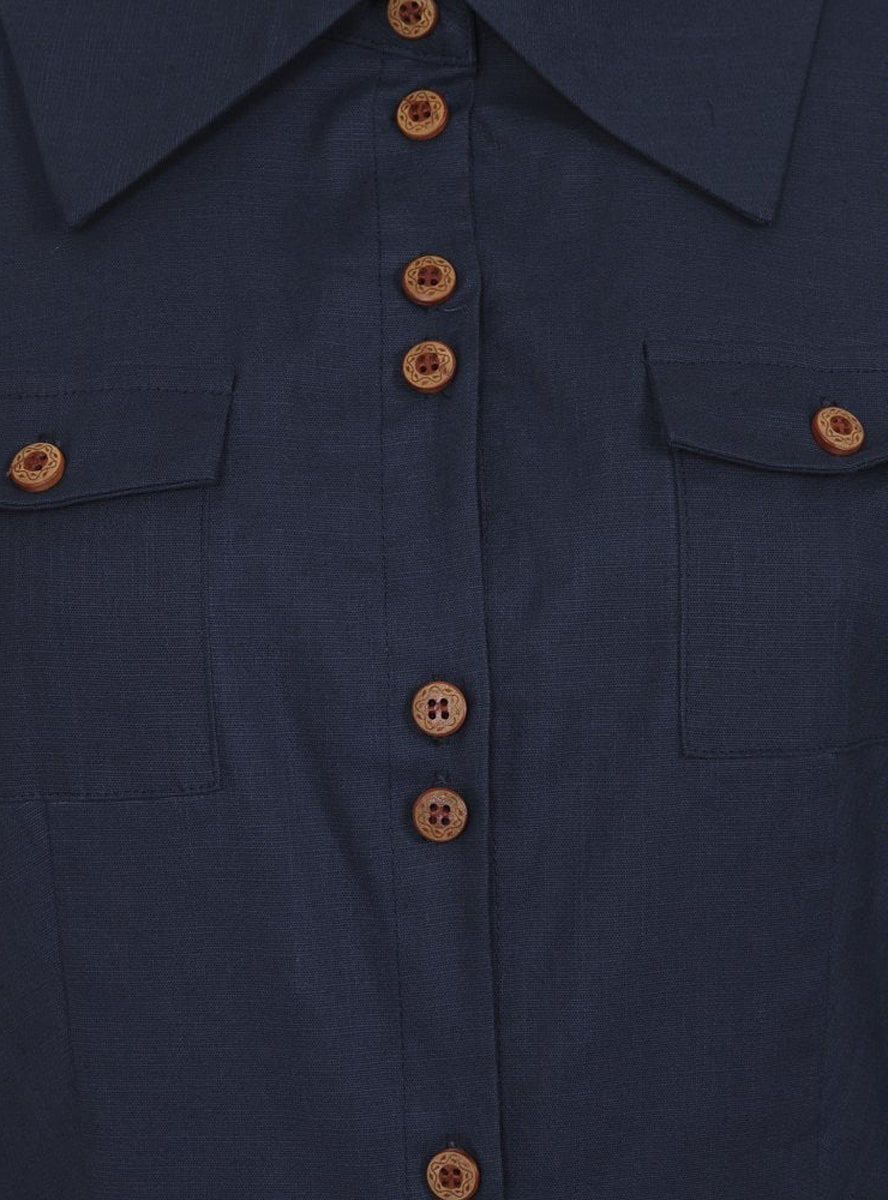 Collectif_HAILEY_Vintage_PLAIN_Button_Up_PENCIL_DRESS_Hemdkleid_Bleistiftkleid_Navy