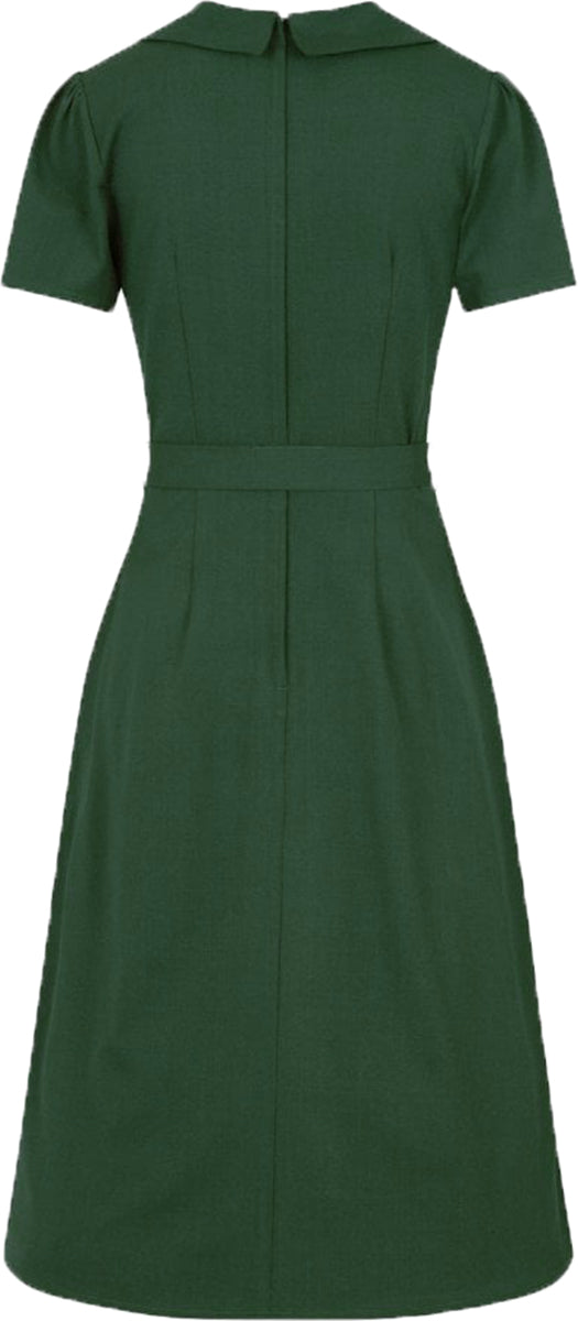 Collectif_HATTIE_40s_Vintage_PLAIN_Buttoned_V-NECK_Kurzarm_A-LINIE_DRESS_Kleid-3